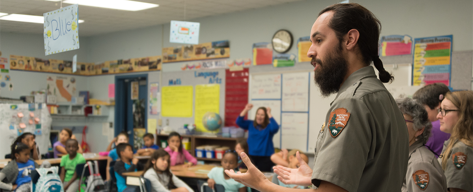 Ranger talking to classroom. 