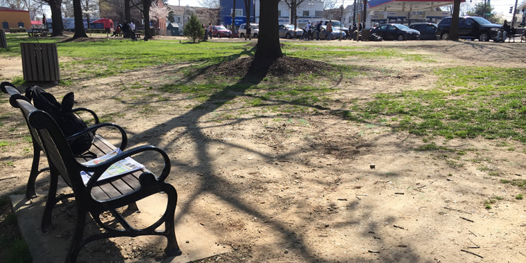 Empty park bench.